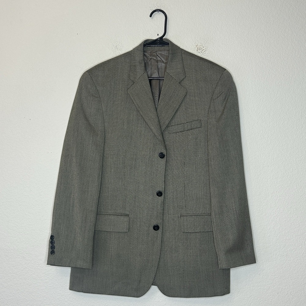 VTG Chaps Ralph Lauren 3-Button Blazer Jacket 100% Wool Micro Houndstooth 38R